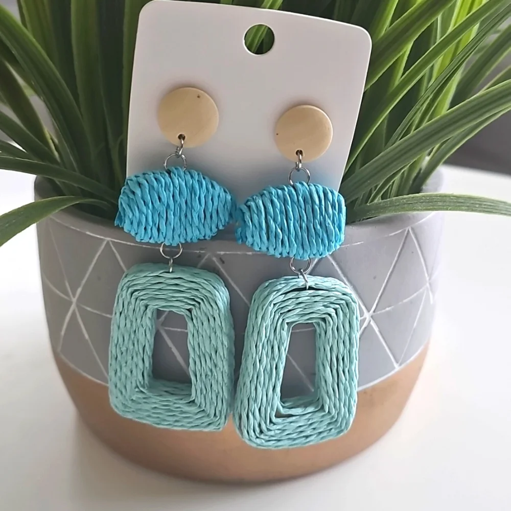 NWT Blue and Ivory Beach Woven Earrings